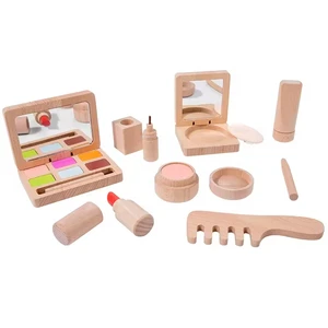 Solid Wood Pretend Play House Toy Beauty Girls Role Play Make up Toy Set Birthday Gift