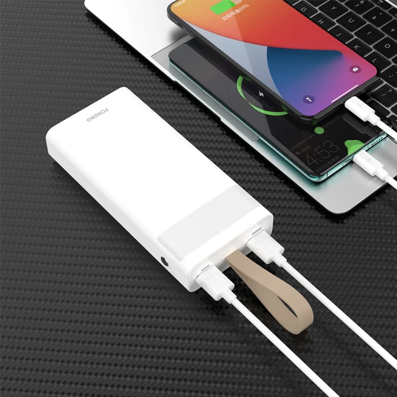 FONENG High Quality Dual Output 20000mAh Polymer Battery Portable Outdoor Power Bank with LED Light 20000mAh Power Bank