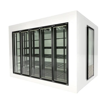 Cold room Display Cold Room Commercial Walk in Cooler with Glass Door Beer Cave Glass Door Engine Black LED Light Container Boat