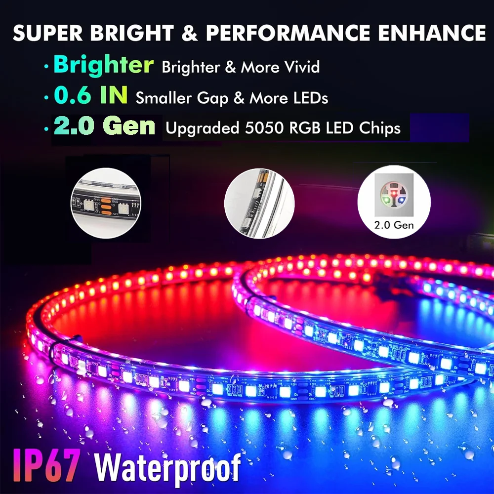 12inch Double row Dream RGB Chasing Wheel Ring Lights Rim Tire