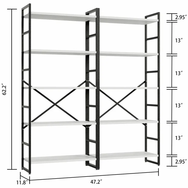 Rustic Large Open Metal Framed Bookshelf Tall Free Combination Office Bookcase Book Shelf Cabinet Rack Wood Wall Bookshelves