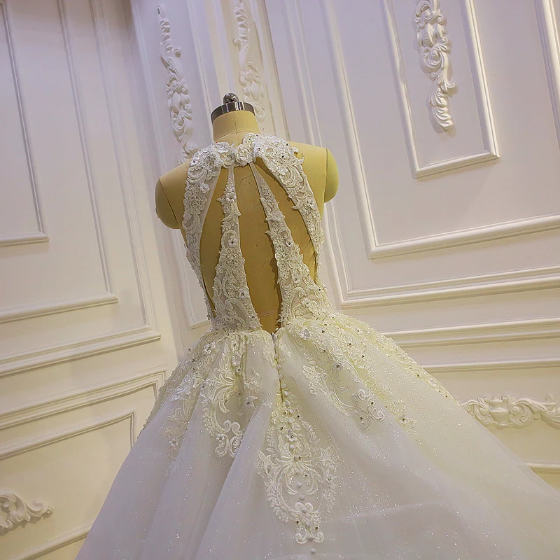 Am1091 Elegant Turtleneck Wedding Dress - Embroidered Slim Fit Backless Am1091 Elegant Turtleneck Wedding Dress - Embroidered Slim Fit Backless