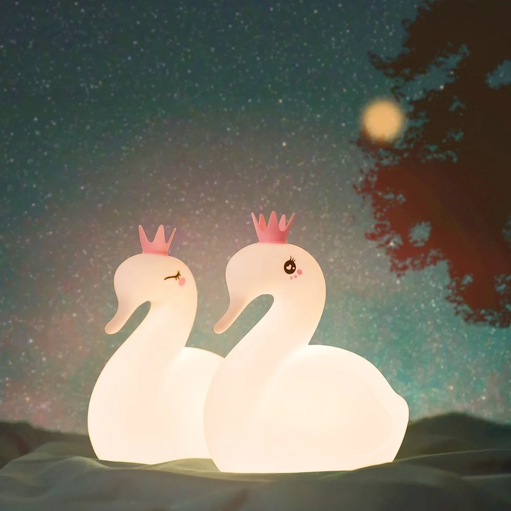 Rechargeable Swan LED Night Light Mini Silicone Touch Lamp for Babies and Kids Switch Control
