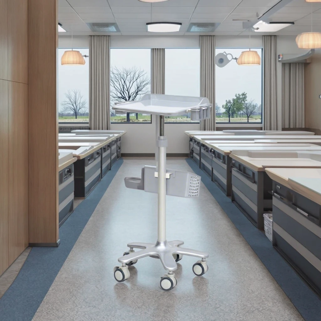 Compact Hospital Office Laptop Workstation Cart ABS Material Space-Saving Design Recessed Mouse Area Stabilizing Aluminum Base 3