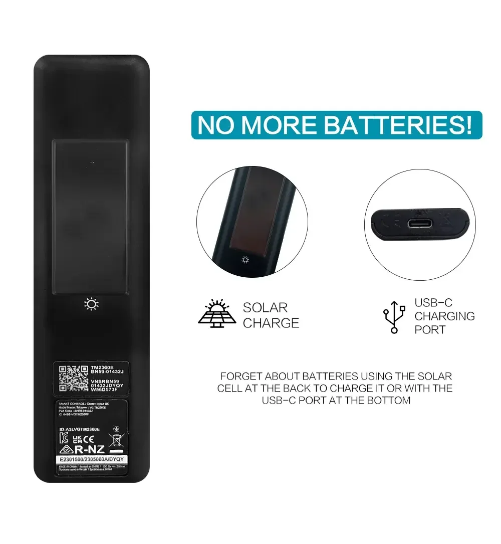 BN59-01432J Replacement Solar Remote Control for Samsung Neo QLED 8K 4K Smart TV Series Compatible with Fixed Code Controller