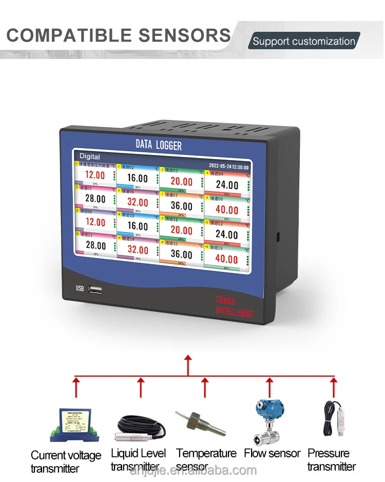 Temperature Data Logger 16 Channel Usb Data Logger For Flow Meter