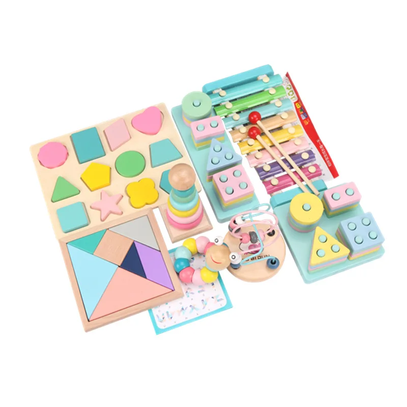 Children Educational Montessori Wooden Building Blocks Stacking Toys