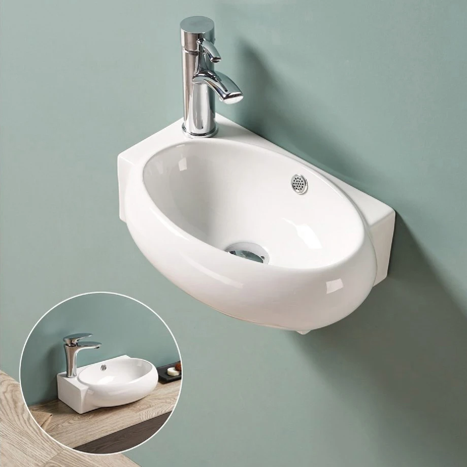 Bathroom Ceramic Washbasin White Small Sink Wall Mount Sink Corner