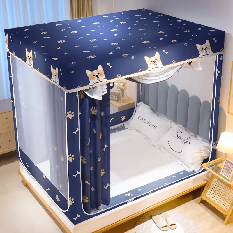 Navy Blue Dog Mosquito Bed Net 4 Corner Post Bed Canopy With Mosquito