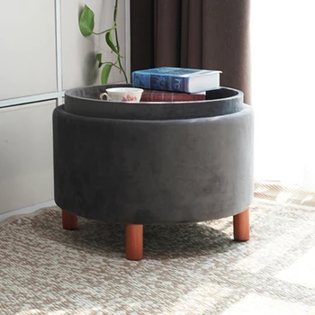Velvet Pouf Inflatable Foot Rest Chair Storage Puff Round Box Modern Tufted Fabric Ottoman Stool