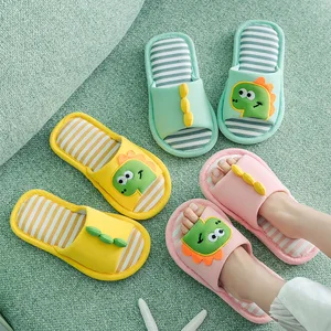 Cartoon Dinosaur-Style Open-Toe Linen for Slippers for Boys and Girls Cute Trendy Design for Spring Autumn Seasons Soft Home Use