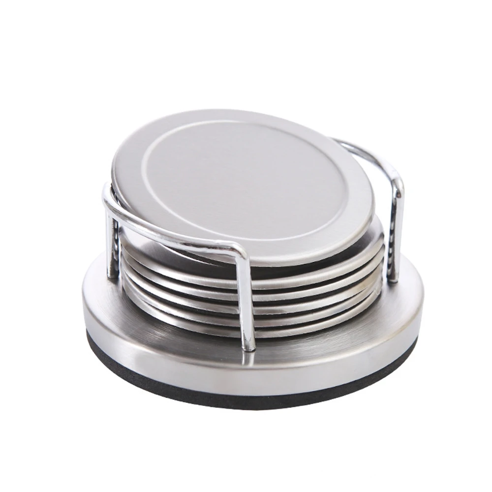Set 6 Sottobicchieri Rotondi In Acciaio Inox Dorato, Con Base