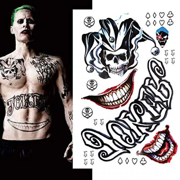 Yezunir 6 Sheets Harley Quinn Tattoos Temporary The Joker Tattoos Suicide  Squad Men Women Fake Tattoo Sticker For Adults Harley Quinn Tattoos Birds  of Prey Halloween Costume Accessories Face Decals B(6 Sheets)