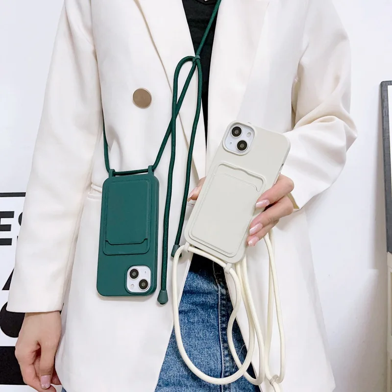 Shockproof Phone Case With Card Holder And Lanyard For Iphone_voghion.com