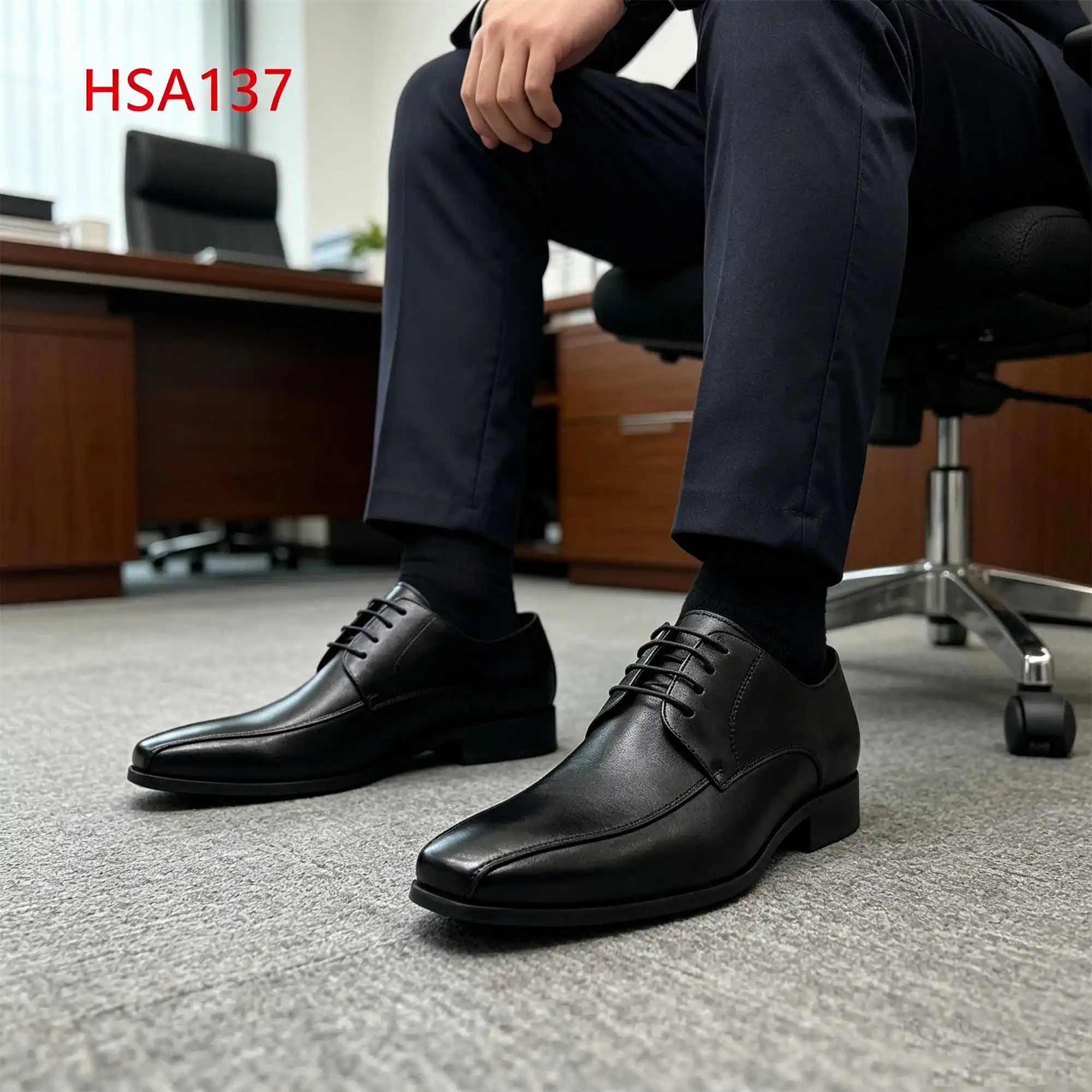 ZYF, Scarpe da uomo eleganti per affari con punta quadrata, molto popolari sul mercato PNG, scarpe da ufficio in pelle pieno fiore con allacciatura, codice HSA137