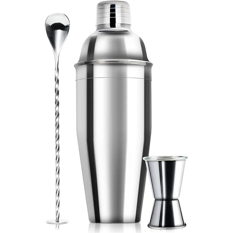 Wholesale Bar Tool 3-Piece Metal & Stainless Steel Cocktail Shaker Set 750ml Reusable Drink Mixer with Custom Logo