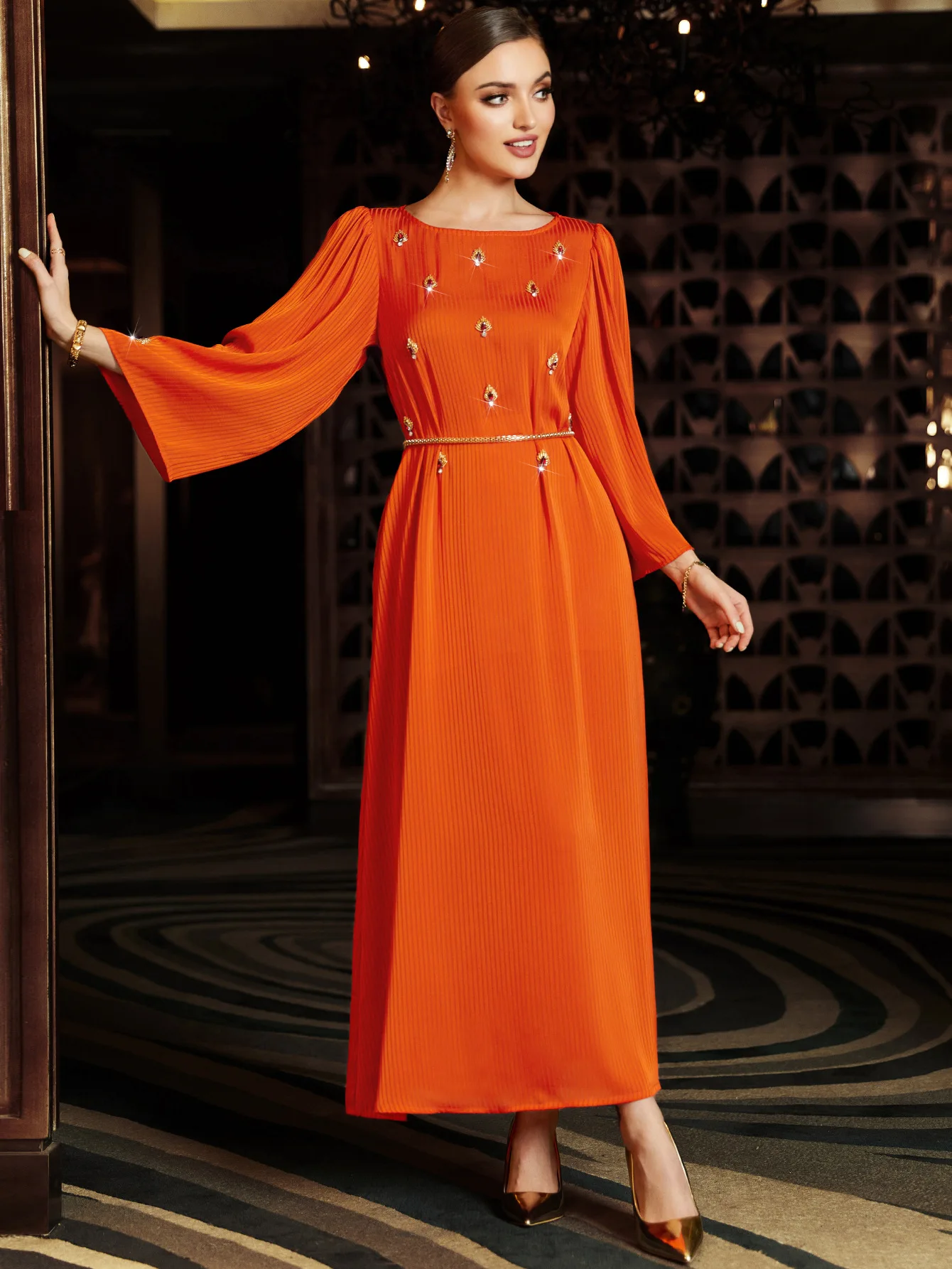casual dress for pregnant women OUGES Maternity Dress for Baby Shower Photoshoot Casual Ruffle Sleeve  Summer Maxi Dresses with Pockets(Apricot,S) at Amazon Women's Clothing store main image 1