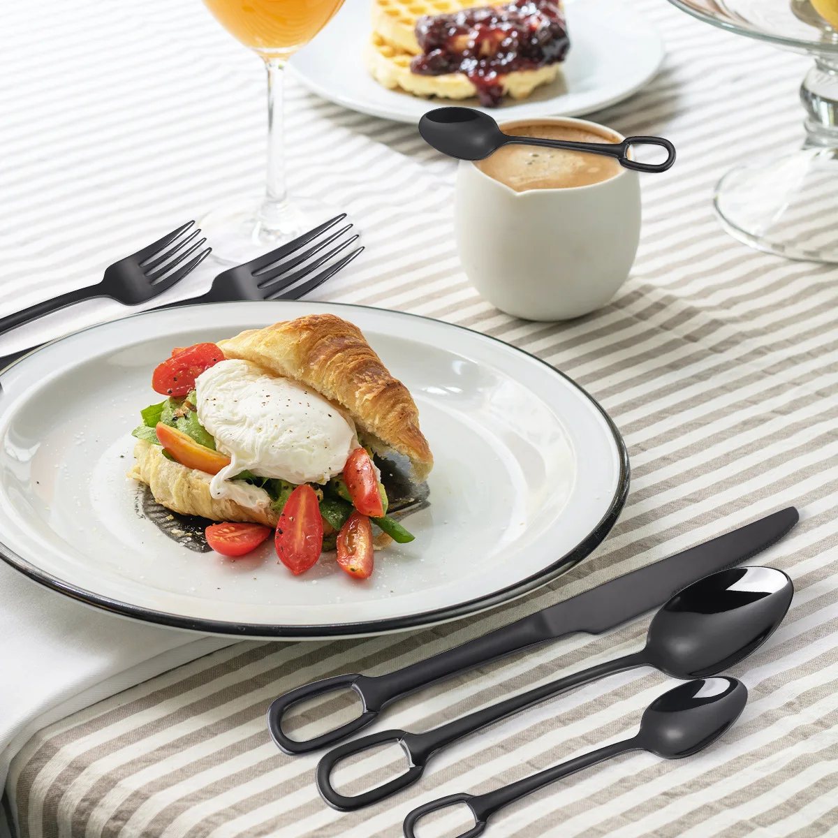18/8 Hanging Cutlery Set Stainless Steel Hanging Hole Knife Fork Spoon Utensil Set Gold Flatware Set