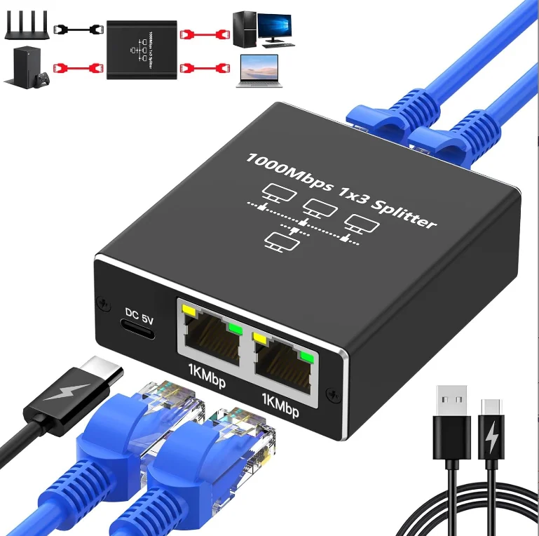 1000mbps Network RJ45 Splitter Connector Adapter 1 to 3 Way Lan ...