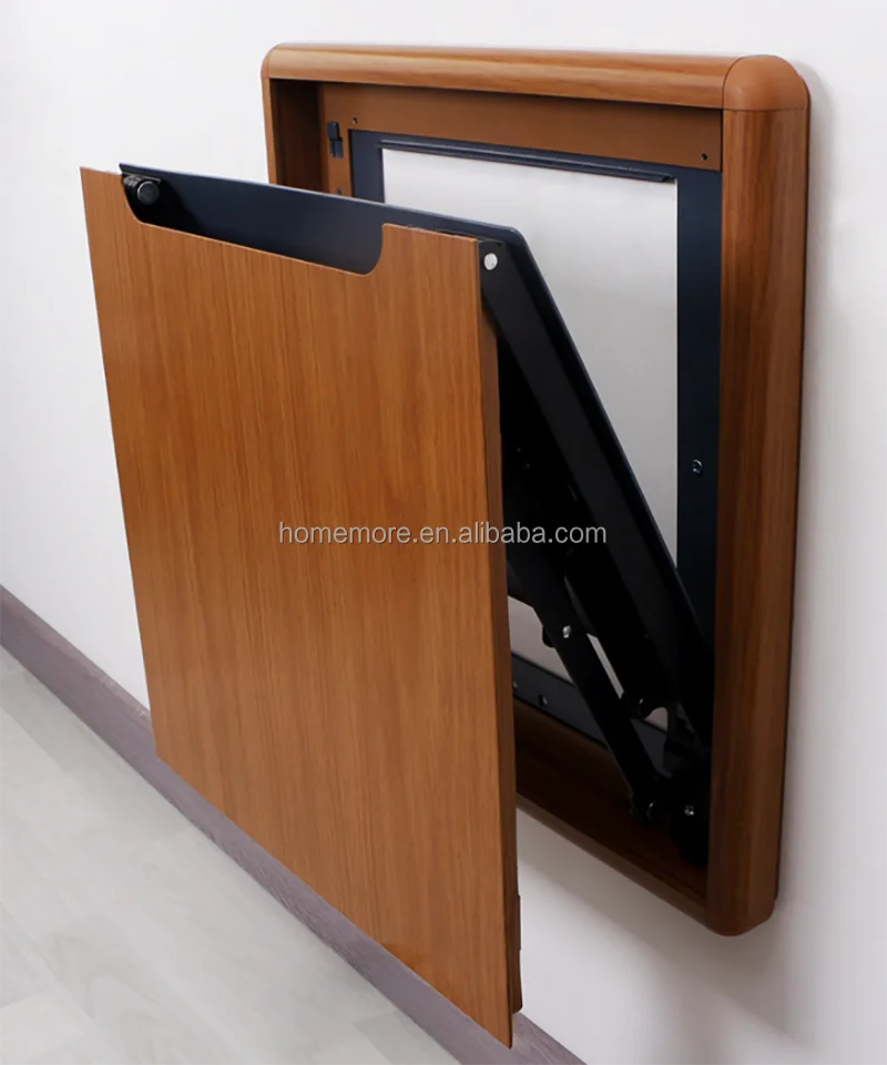HOMEMORE OEM Save Space Folding Chair Wood Grain Aluminium Heavy Duty Smart Flip Hidden Invisible Wall Mounted Seat Bench Stool