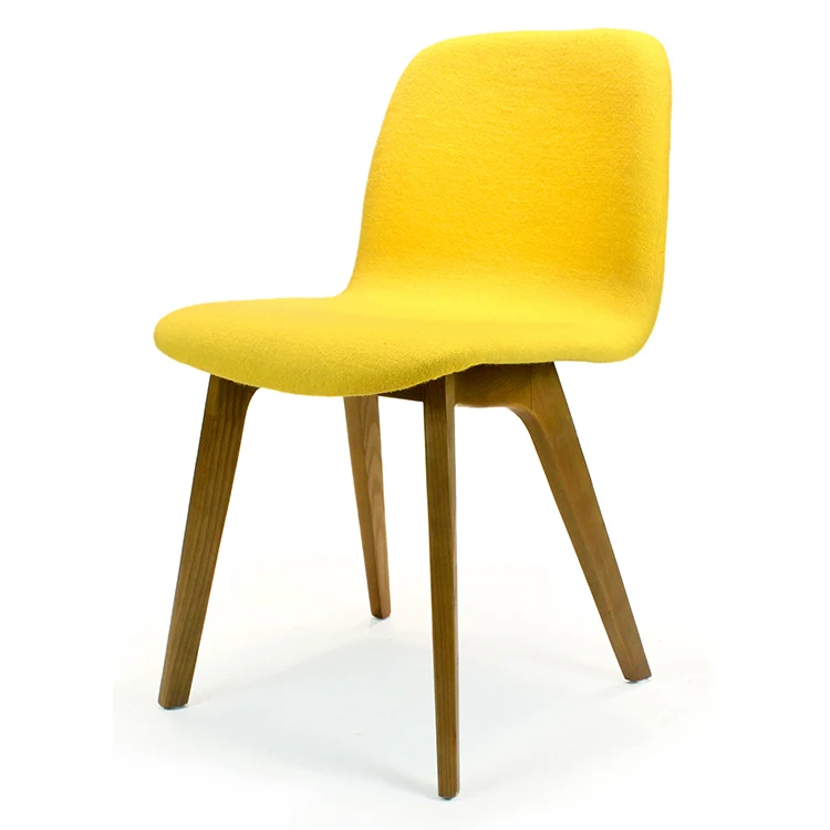 Nordic OEM Commercial Chain Hotel Cafe Shop Restaurant Furniture Wood Frame Upholstered Yellow Color Velvet Fabric Dining Chairs