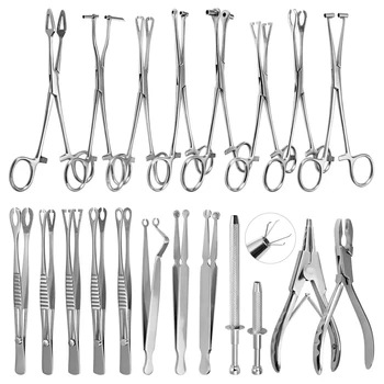 316L Surgical Stainless Steel Body Piercing Tool Self-Locking Forceps Clamp Pliers Belly Ear Nose Lip Piercing Needle for