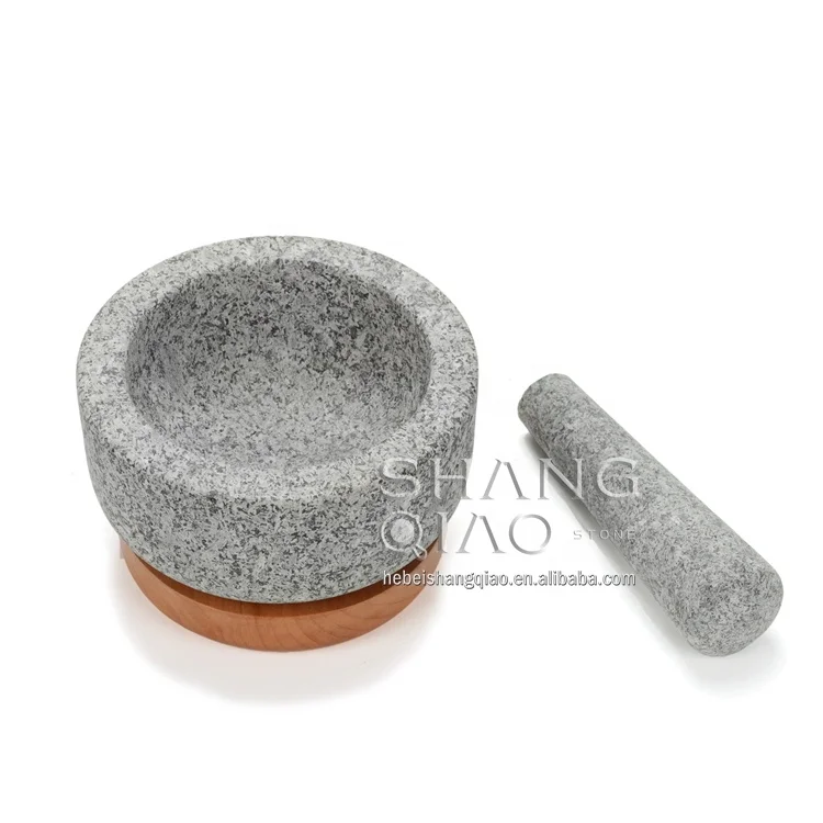 Factory Wholesale Stone Kitchenware Grey Granite Bowl With Wooden Base