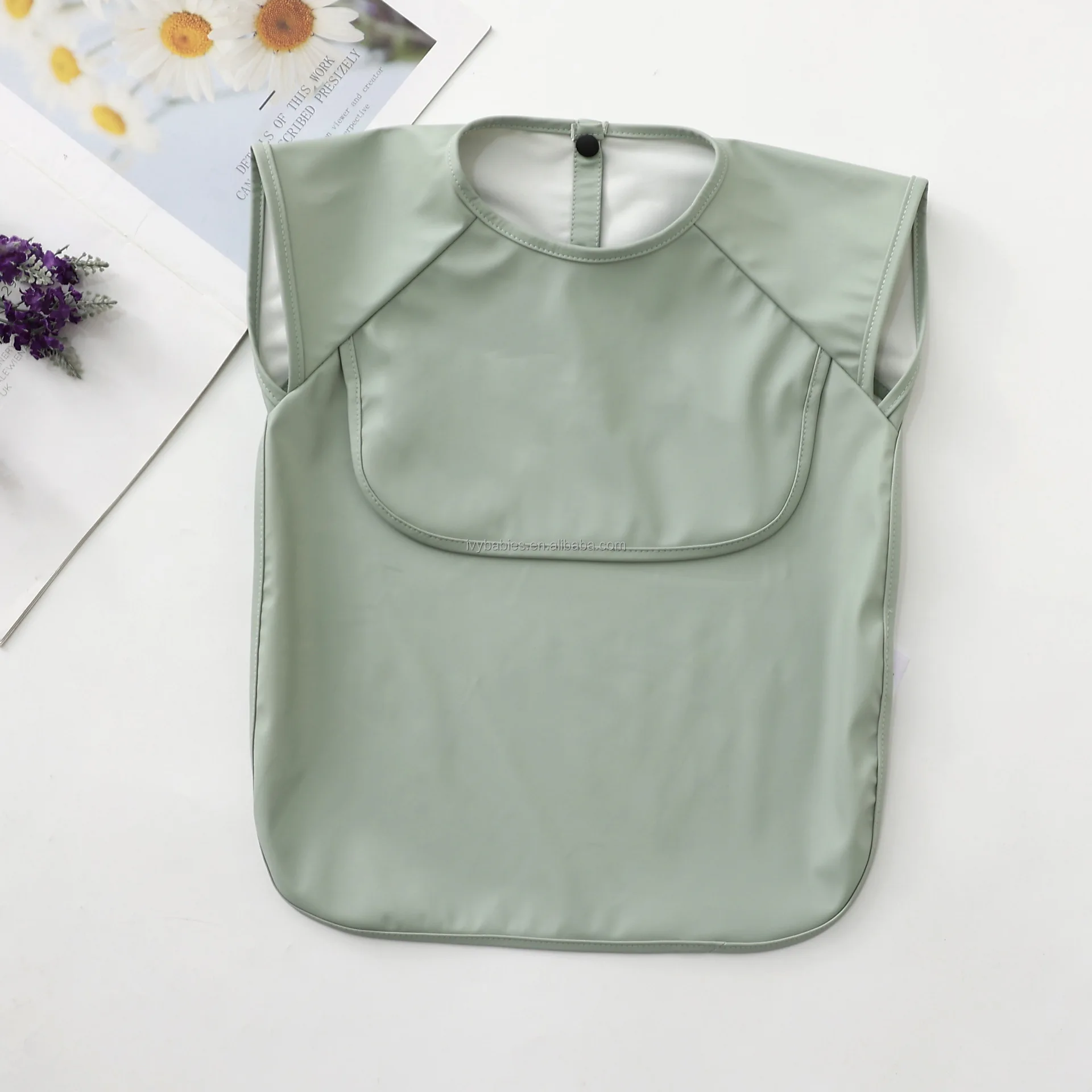 PU Baby short Sleeve Waterproof Baby Bibs,Infant Toddler Long Sleeve Feeding Bib With Food Catcher Super Soft  Clean manufacture