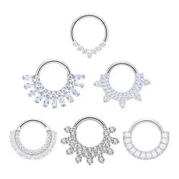G23 ASTM F136 Titanium Piercing New Fahion Nose Ring Inlay Zircon for Women Clicker Nose Rings Nose Septum Body Piercing Jewelry