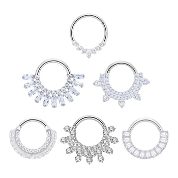 G23 ASTM F136 Titanium piercing new fahion nose ring inlay zircon for women clicker Nose Rings nose septum Body Piercing Jewelry