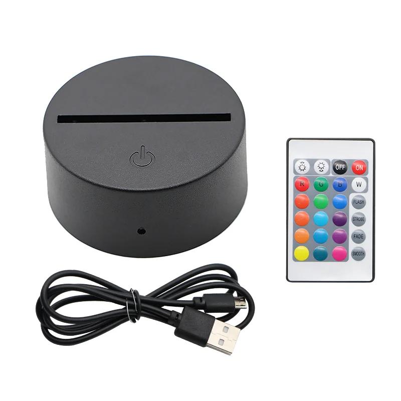 Battery Powered Remote Control Round Black White Crackle Night Light Base 3D Night LED Light Lamp Base for Acrylic