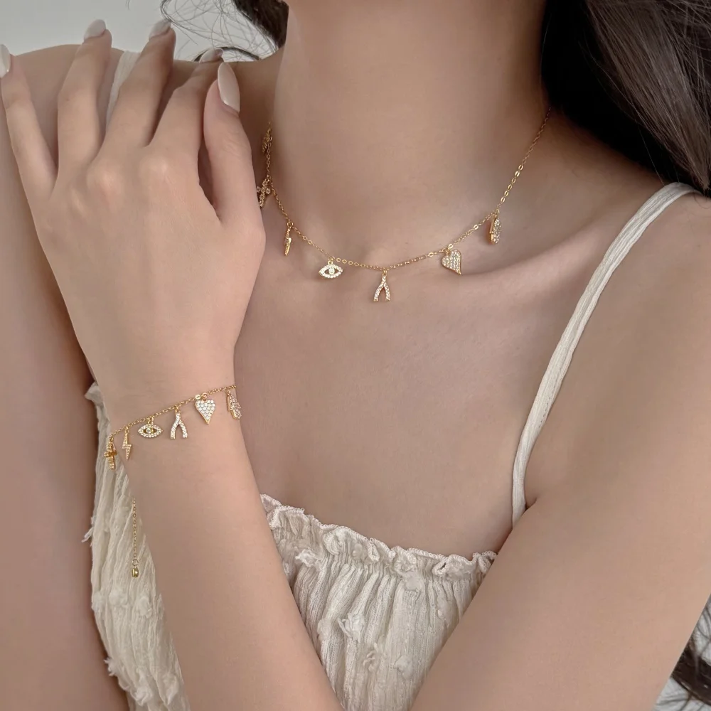 KAKODIY unique design 925 Sterling Silver multiple symbols octagonal thunder evil heart hand eye Y letter shape pendant zirconia bracelet detail 7