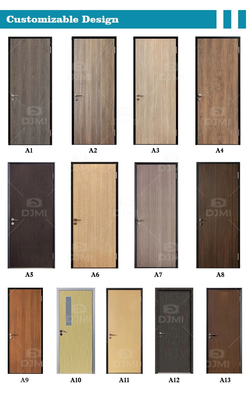 Foshan Custom Made Interior Wood Door With Metal Frame Hotel Wooden