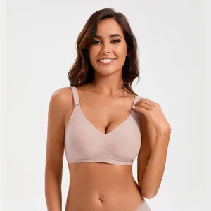 New Style Wirefree Full Coverage Nylon Spandex Lady V Neck Supportive Push up Seamless Skin-Friendly Sport Padded Smoothing Bra