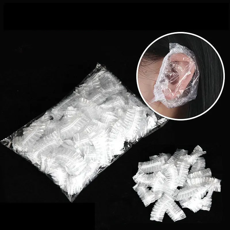 Hubei Haixin Clear Disposable Plastic Shower Ear Protectors Waterproof Ear Covers Shower Caps for Hair Dye Bathing