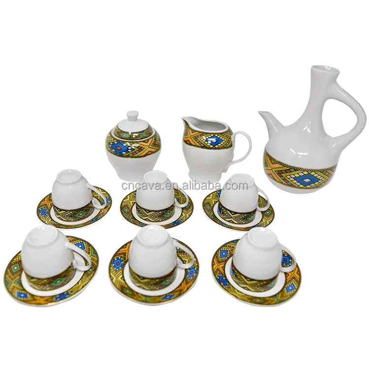 ethiopian eritrean coffee cups tilet edition full set 17pcs comes with 6 cups 6 saucer coffee and sugar+milk pot