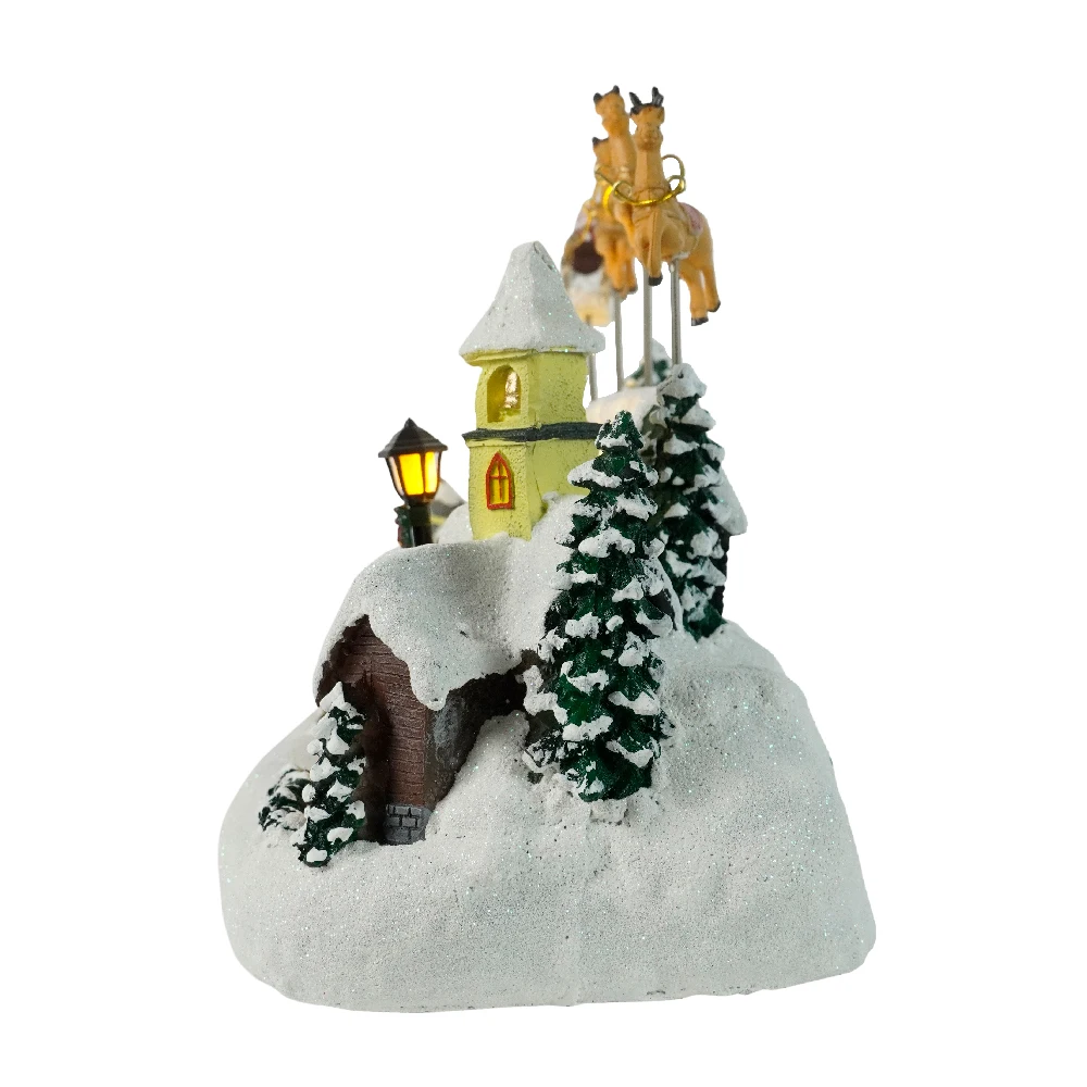 Battery Operated Musical LED Village with Santa and Deer,Christmas Village House,Christmas Resin Village Decoration