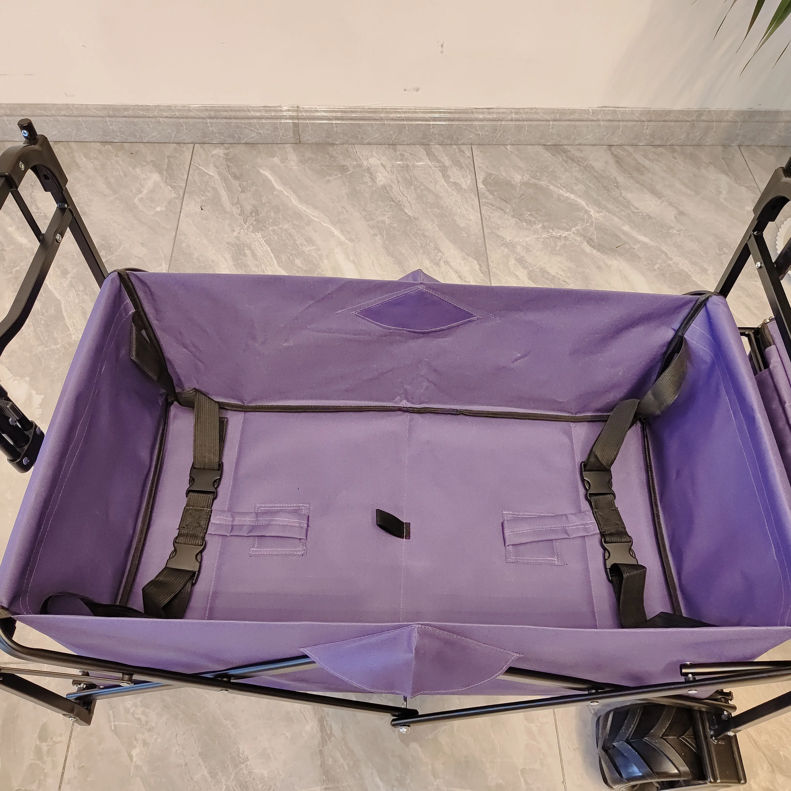 Outdoor Camping Folding Wagon Canopy On Top Adjustable Handle Wide Wheel Purple