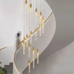 Modern Style Aluminum Stair Chandelier for Home Villa Remote Control Adjustable Height Warm White Lights Ceiling Hanging