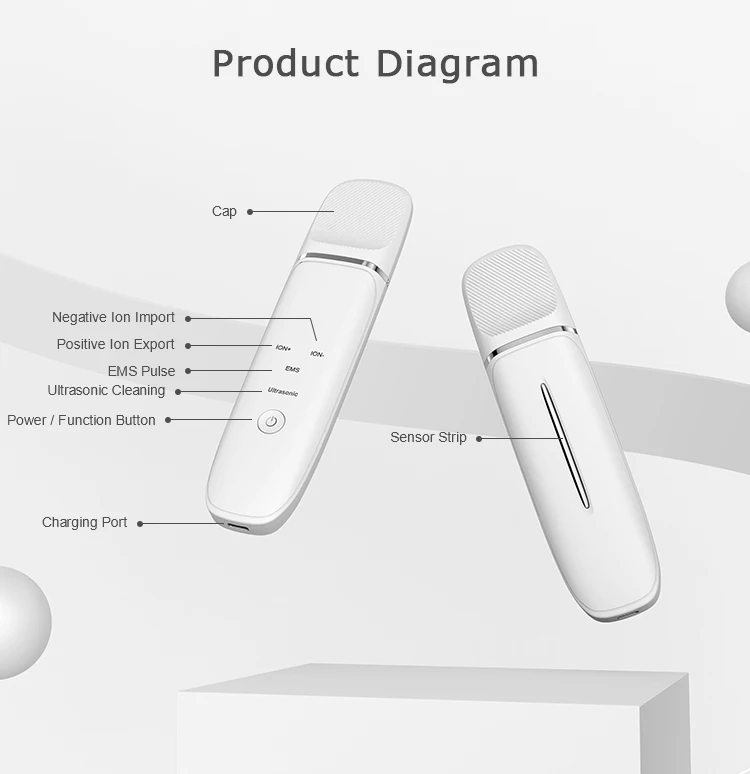 Ultrasonic Ion Therapy Face Skin Scrubber Facial Cleaner Cleansing