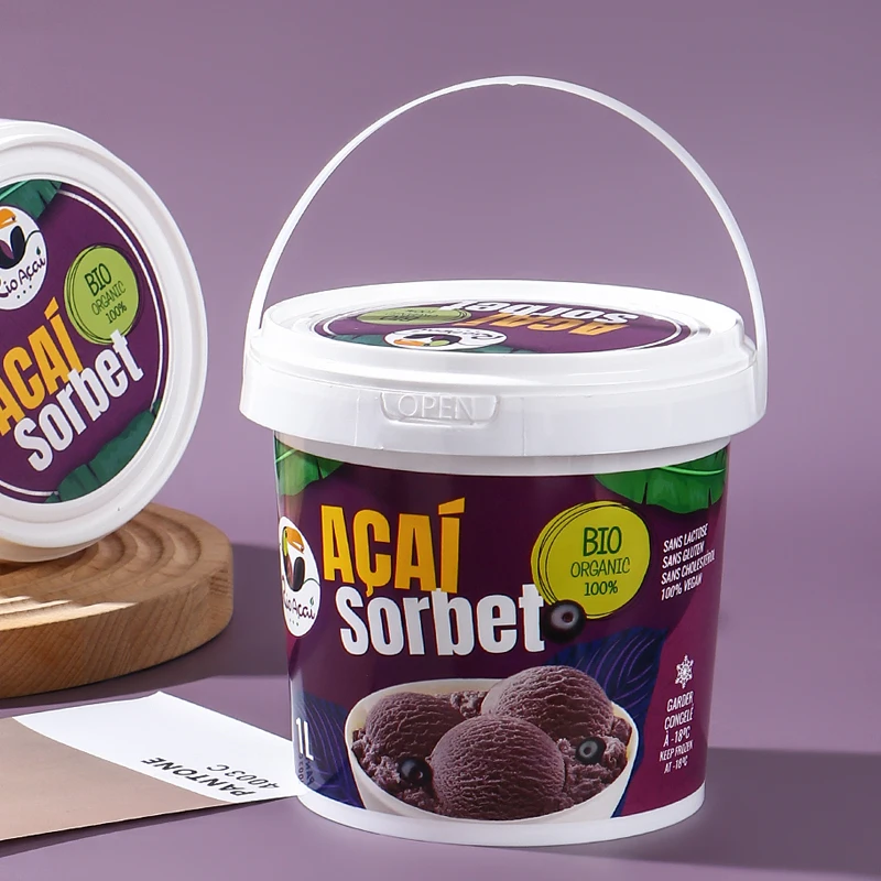 Tamper Proof Environmentally Friendly Factory Price Plastic 1L Bucket 1kg Ice Cream Container with Lid Handle