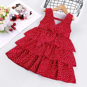 2021 New Polka Dot Belt Bow Sleeveless Princess Dresses Kids Clothes Girls Summer Baby Girl Clothing Sling Children Dress