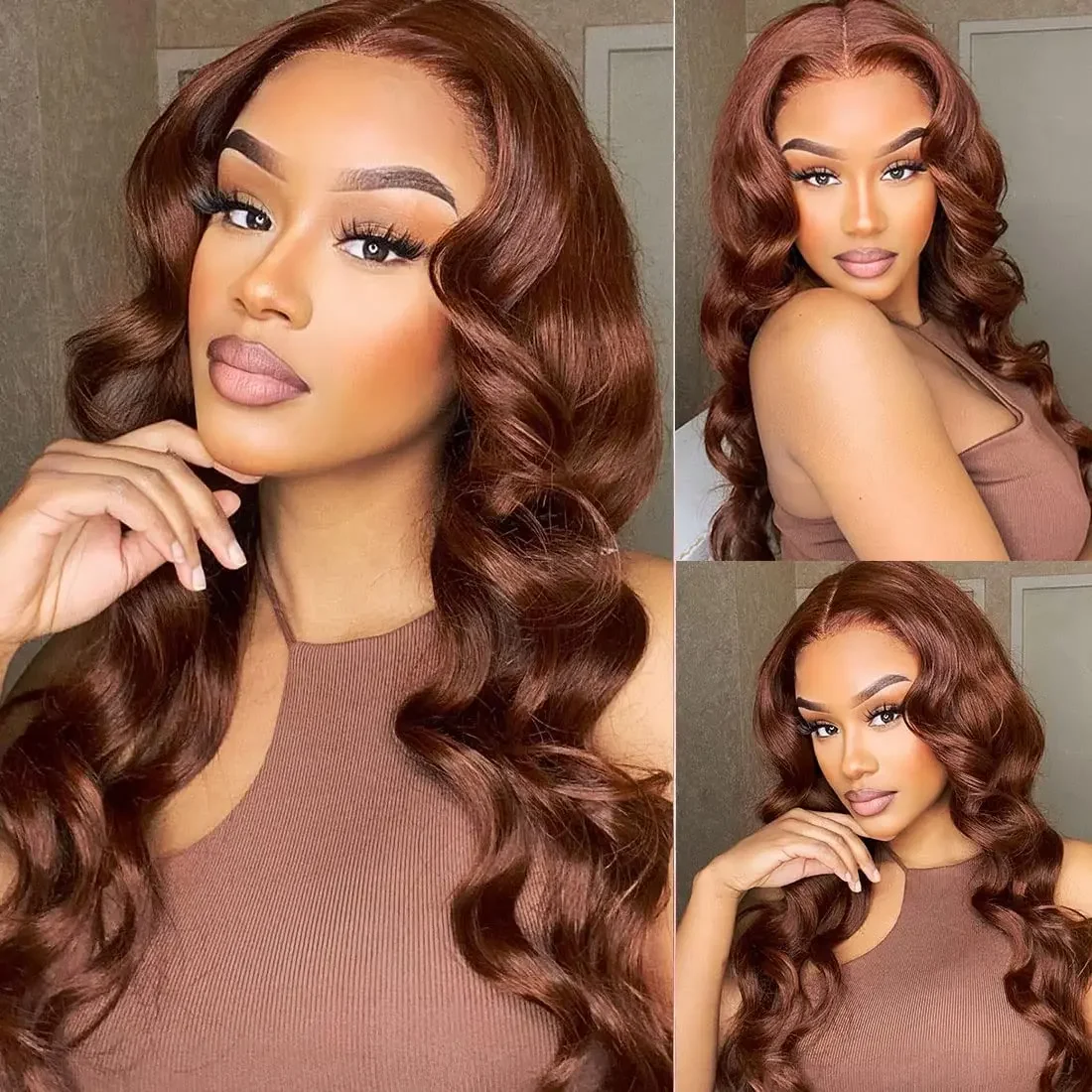 Rötlich Braune Body Wave Echthaar Lace Front Perücke Glueless_voghion.com