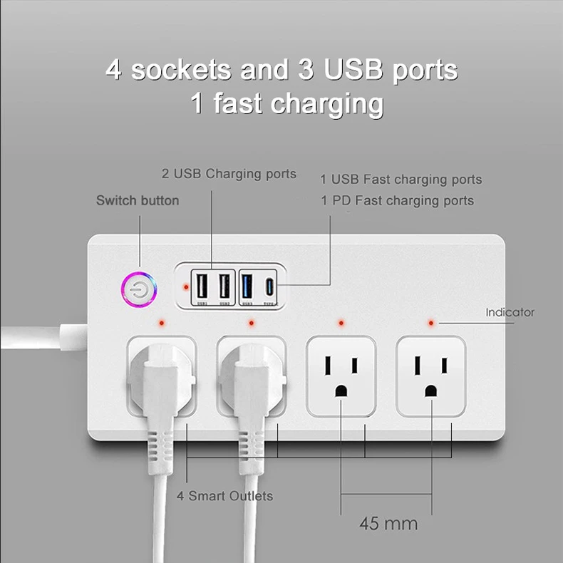 LangYeao PD20W US WiFi Smart Power Strip 3 USB TypeC Voice Remote