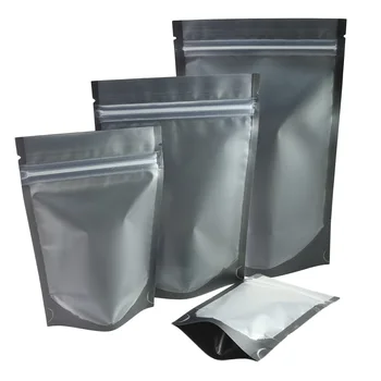 100pcs Black Metallic Stand up One Side Clear Child Resistant Food Storage Packaging Mylar Resealable Zip Lock Bags