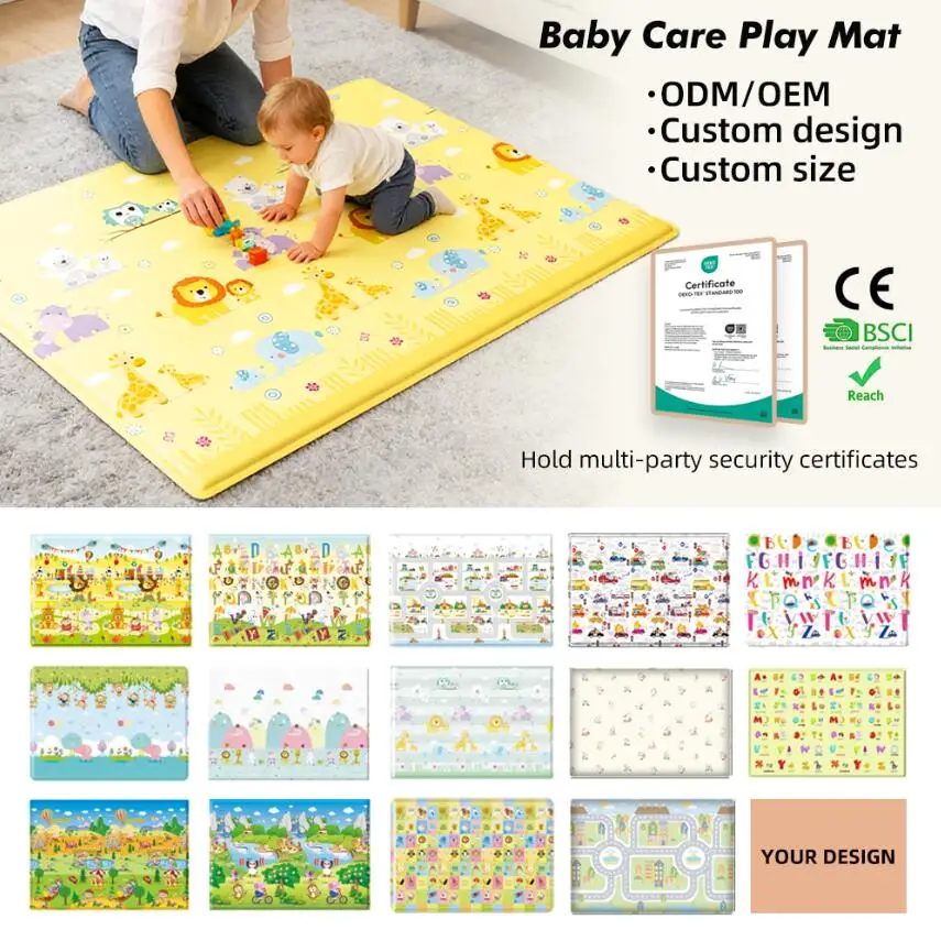 Custom PVC Kids Rug Children's Carpet Folding Play Mat Eco-friendly Foldable Resin Foam Crawling Mat for Nursery School