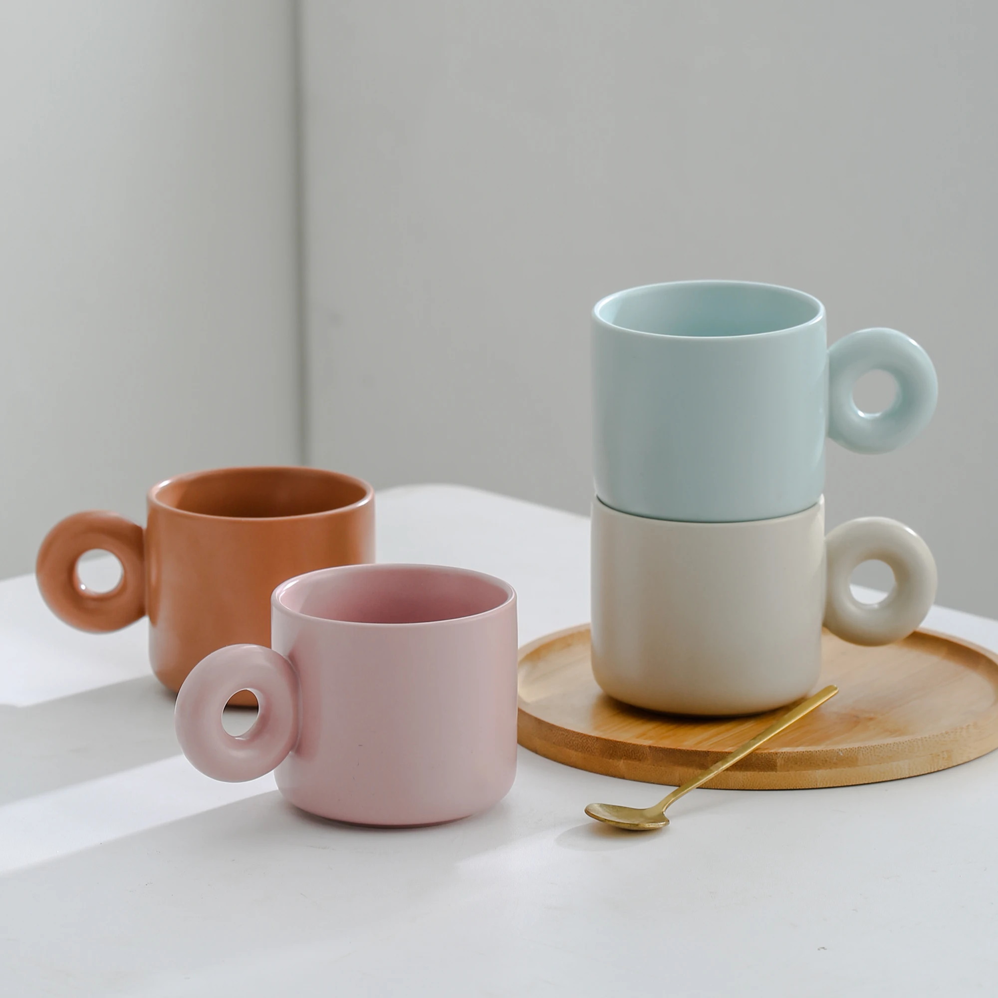 FENN Wholesale Ceramic Mugs Fancy Pottery Cup Multi Colors Beige Ceramic Coffee Tea Mugs / Customized Ceramic Matte Glazed Mug