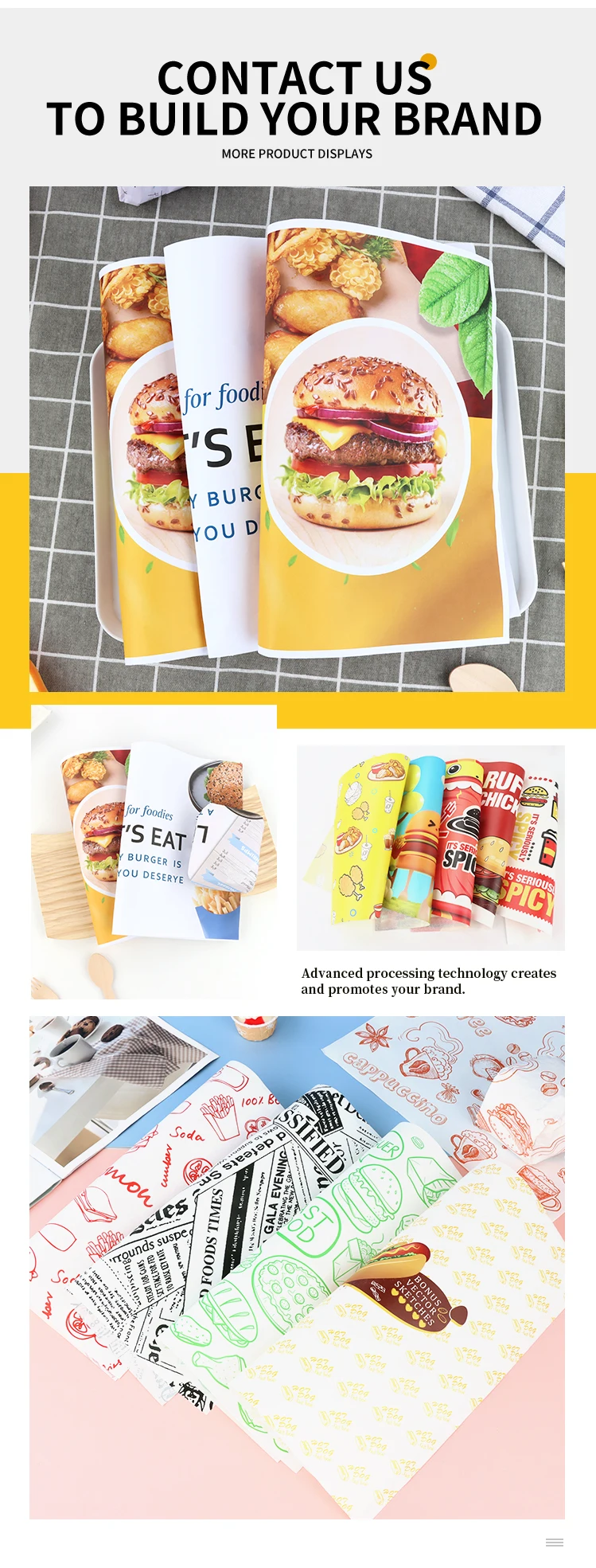 product wholesale food grade disposable greaseproof burger sandwich bread packaging paper  paperboards food paper custom logo-6