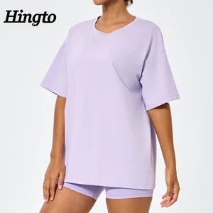OEM High Quality Running Sports T Shirts Custom Logo Crew Neck Casual Workout T-shirts Short Sleeve Loose Yoga Shirts for Women