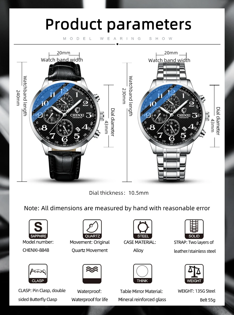 CHENXI 947 Men's Watch - Fashion Stainless Steel Sport Chronograph